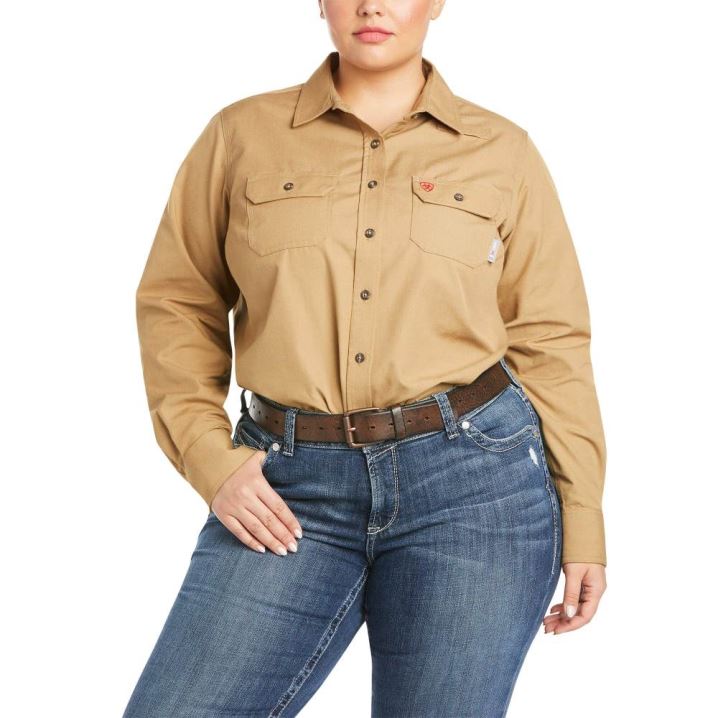 Ariat FR Featherlight Arbeits Shirt Khaki | CatBBl2a