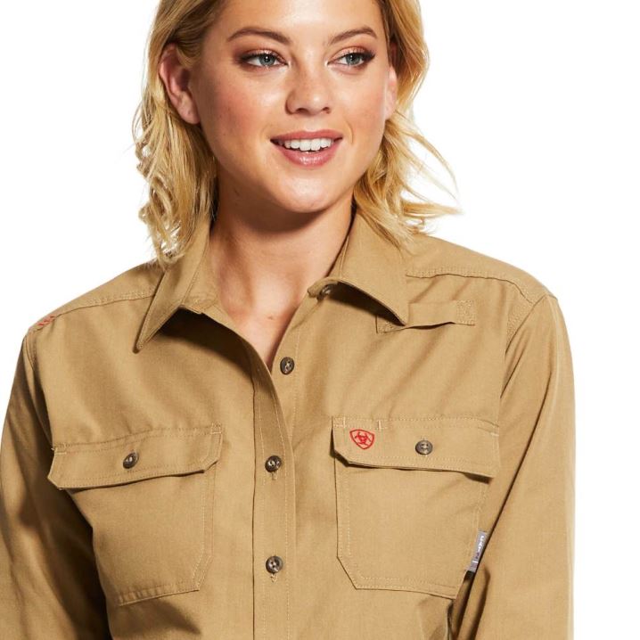 Ariat FR Featherlight Arbeits Shirt Khaki | CatBBl2a