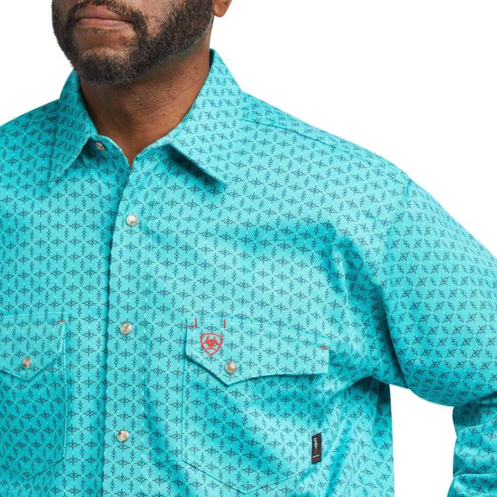 Ariat FR Lopez Snap Arbeits Shirt Blau | ydwaR2i3