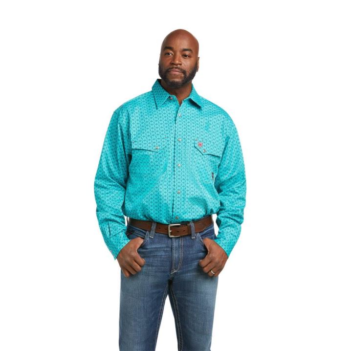 Ariat FR Lopez Snap Arbeits Shirt Blau | ydwaR2i3