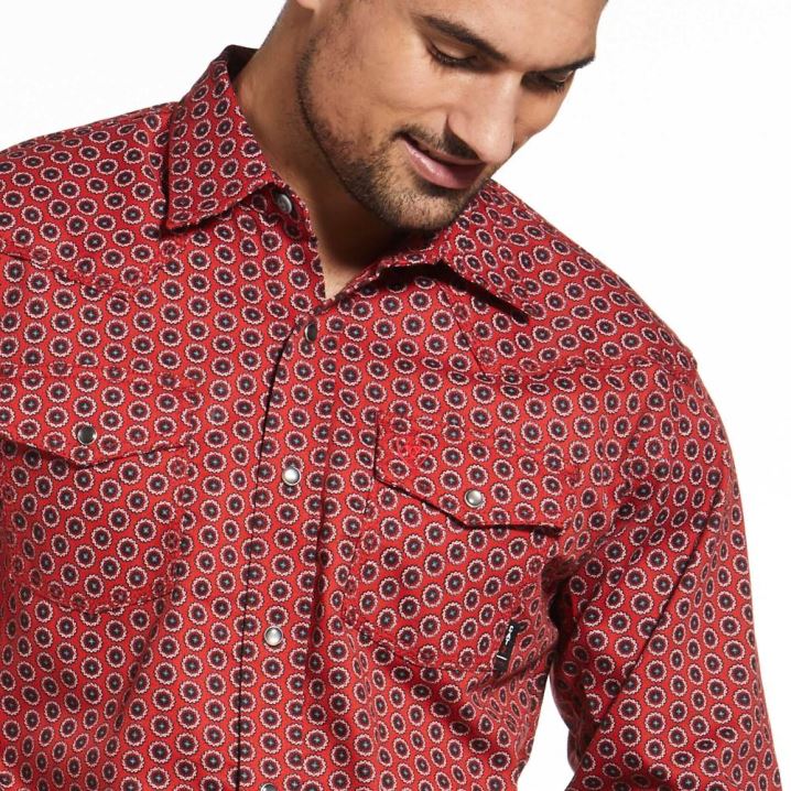 Ariat FR Lubbock Retro Fit Snap Arbeits Shirt Tiefesrot | 2jxokfD9