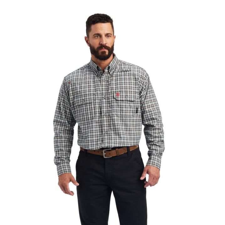 Ariat FR Plaid Featherlight Arbeits Shirt Türkis | kHEeTTox