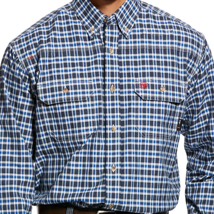 Ariat FR Plaid Featherlight Arbeits Shirt Navy | nrazvph0