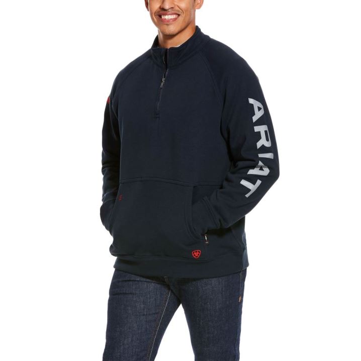 Ariat FR Primo Fleece Logo 1/4 Zip Pullover Navy | OIxIvtwY