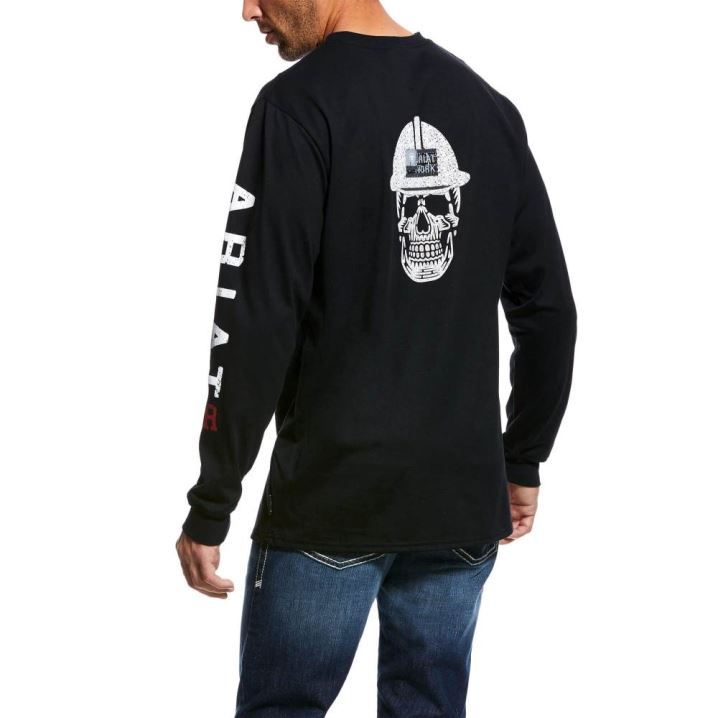 Ariat FR Roughneck Skull Logo T-Shirt Schwarz | JSqBgq41