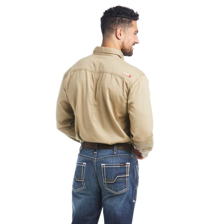 Ariat FR Solid Arbeits Shirt Khaki | Q9lRoMXG