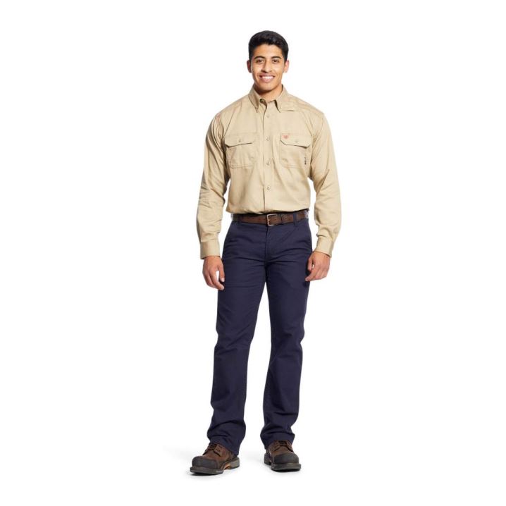 Ariat FR Solid Arbeits Shirt Khaki | Q9lRoMXG