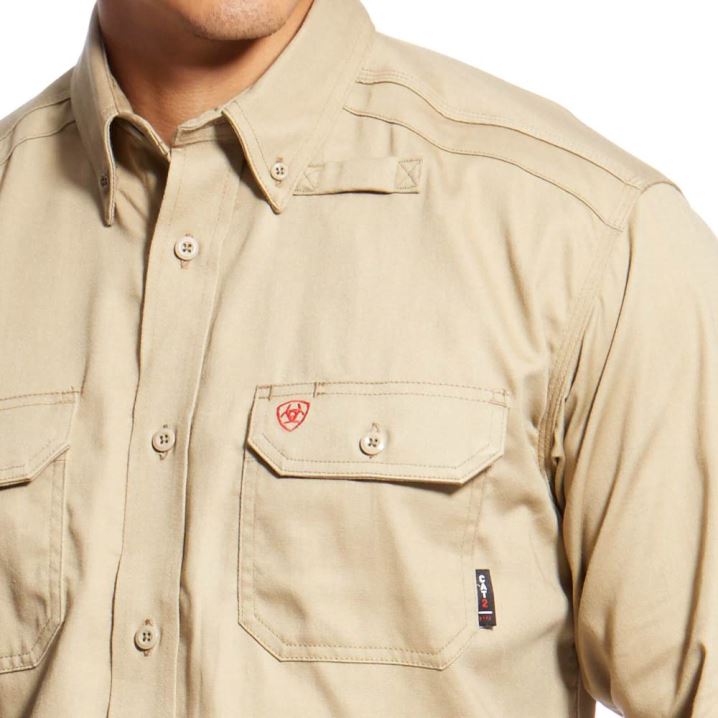 Ariat FR Solid Arbeits Shirt Khaki | Q9lRoMXG