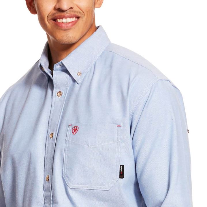 Ariat FR Solid Twill DuraStretch Arbeits Shirt Blau | rjza8J5t