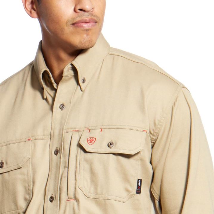 Ariat FR Solid Vent Arbeits Shirt Khaki | vg2z2qH5