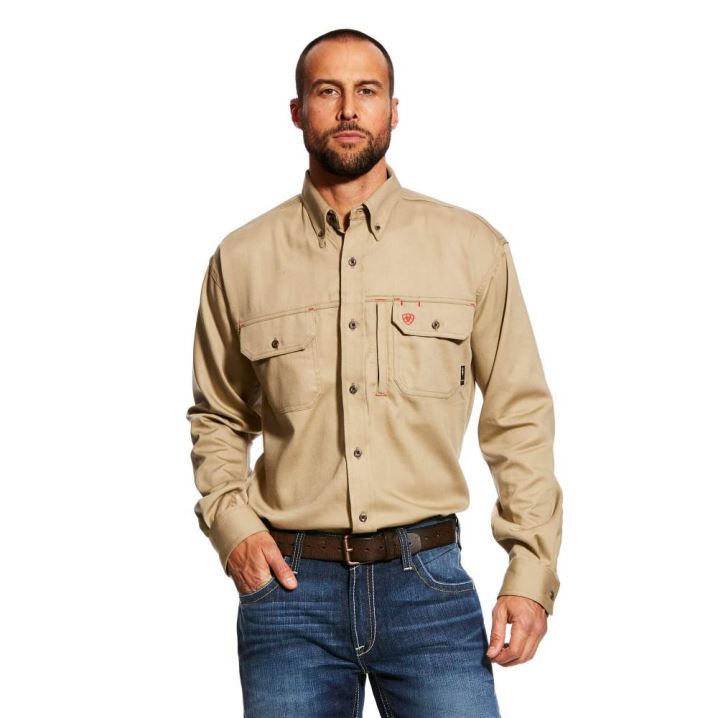 Ariat FR Solid Vent Arbeits Shirt Khaki | vg2z2qH5