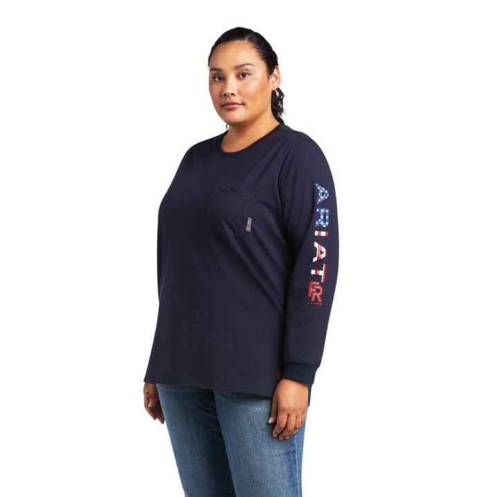 Ariat FR Stretch Logo T-Shirt Navy | GpIMQ0wz