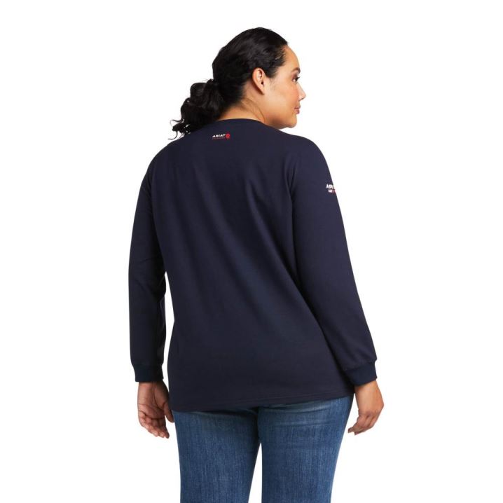 Ariat FR Stretch Logo T-Shirt Navy | GpIMQ0wz