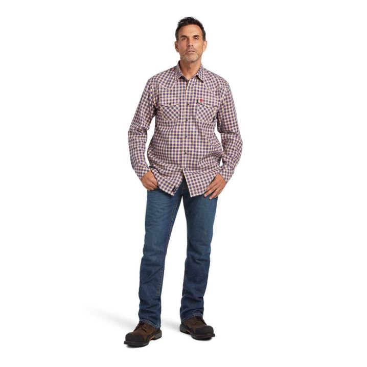 Ariat FR Travis Retro Fit Snap Arbeits Shirt Koralle | 2nRinRcL