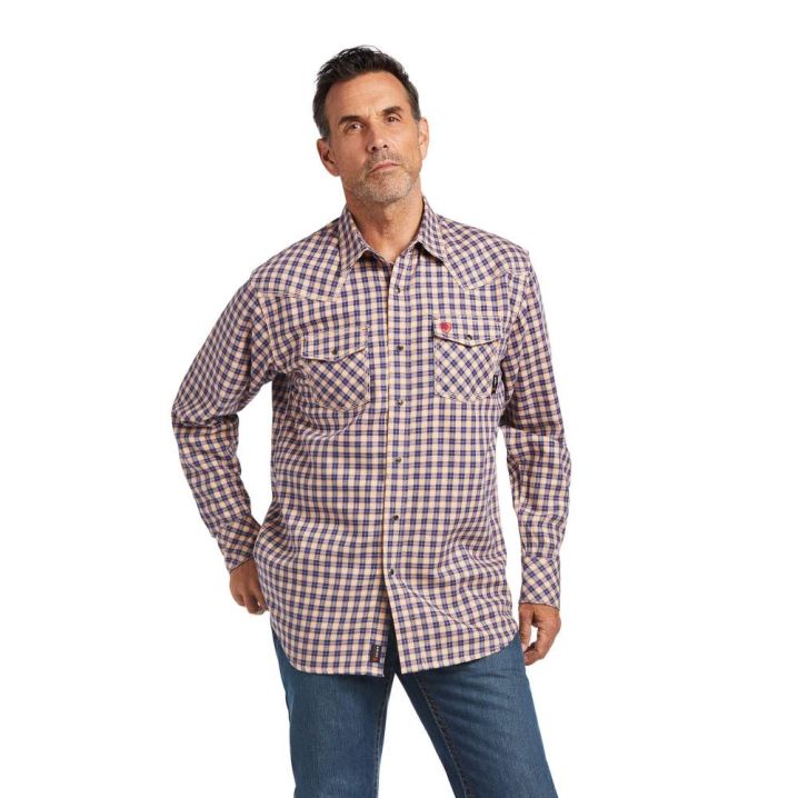 Ariat FR Travis Retro Fit Snap Arbeits Shirt Koralle | 2nRinRcL