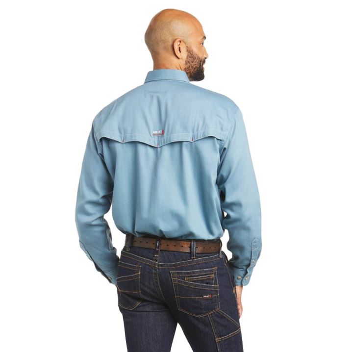 Ariat FR Vented Arbeits Shirt Grau Blau | r8K7DcE6