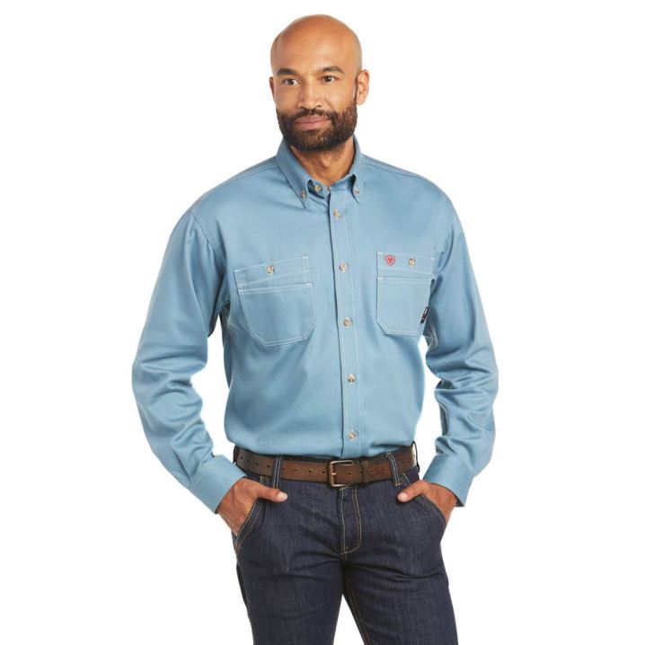 Ariat FR Vented Arbeits Shirt Grau Blau | r8K7DcE6