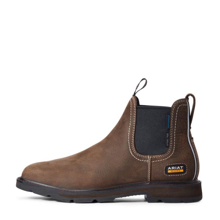 Ariat Groundbreaker Chelsea Weite Square Kappe Wasserdichte Steel Kappe Arbeits Boot Dunkelbraun | 5AlHYYqk