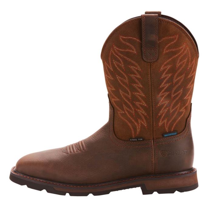 Ariat Groundbreaker Weite Square Kappe Wasserdichte Steel Kappe Arbeits Boot Dunkelbraun | gM7mg3cu