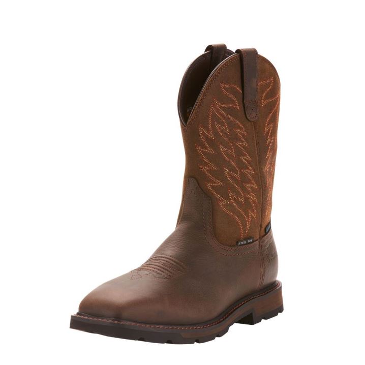 Ariat Groundbreaker Weite Square Kappe Wasserdichte Steel Kappe Arbeits Boot Dunkelbraun | gM7mg3cu