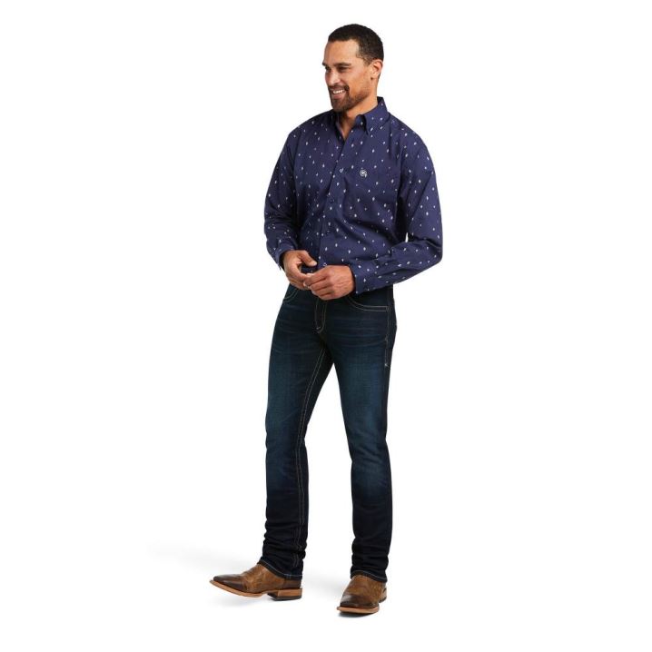 Ariat Jovanni Stretch Klassische Fit Shirt Navy | PDLNzXQc