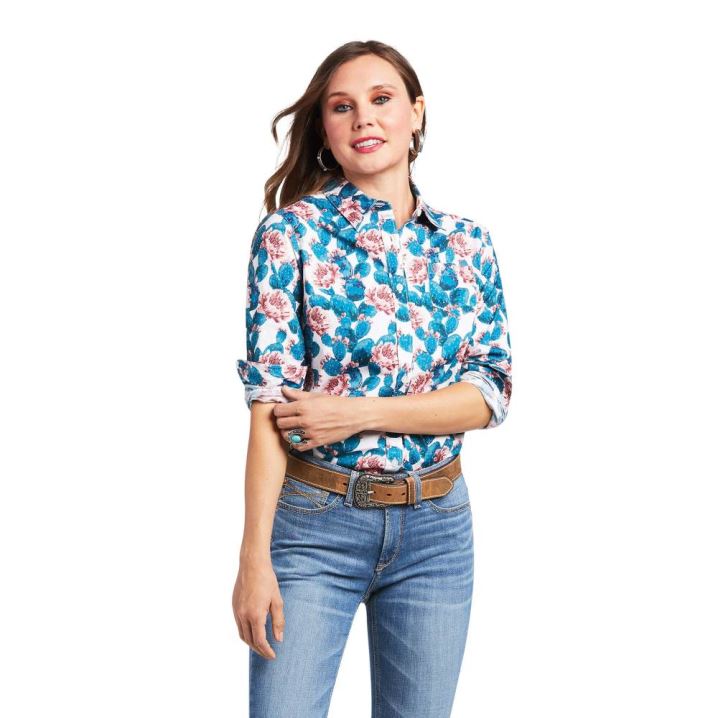 Ariat Kirby Stretch Shirt Hibiscus Cactus Print | xD7rK0Nw