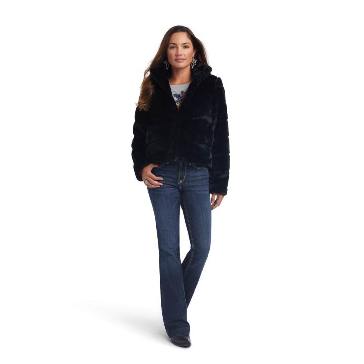 Ariat Ladies Night Faux Fur Coat Schwarz | mdgnSoPO