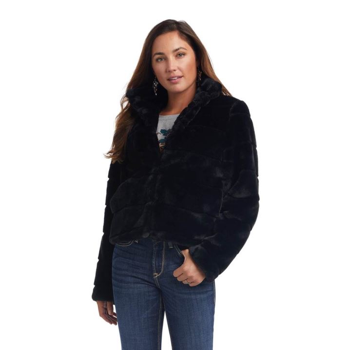 Ariat Ladies Night Faux Fur Coat Schwarz | mdgnSoPO