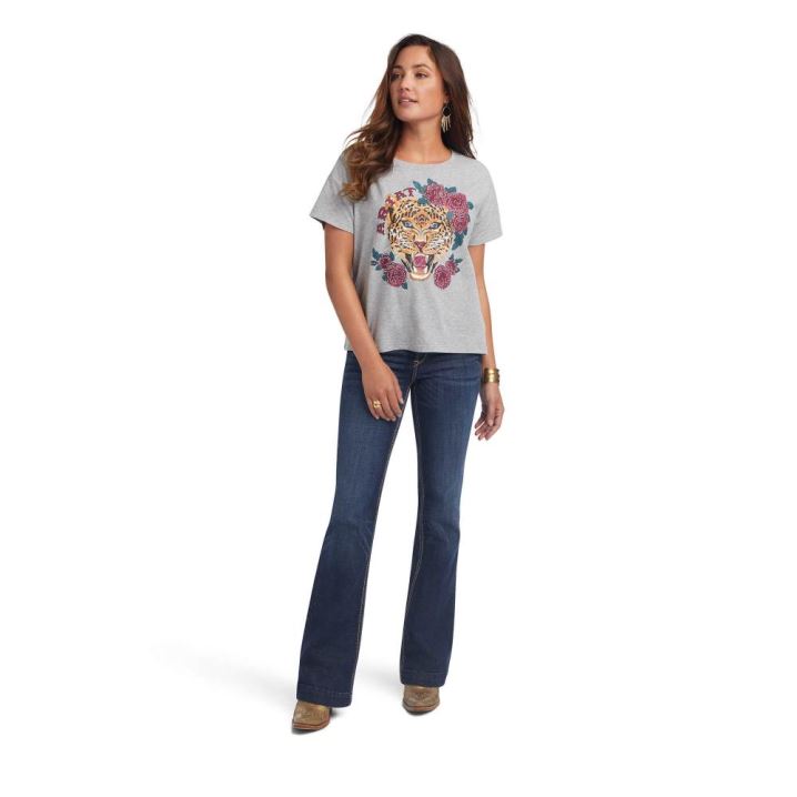 Ariat Lady Leopard Tee Grau | oV1s1Uaf