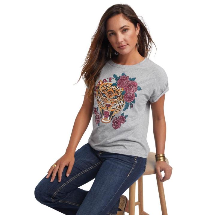 Ariat Lady Leopard Tee Grau | oV1s1Uaf