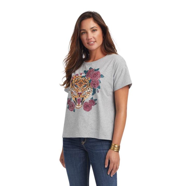 Ariat Lady Leopard Tee Grau | oV1s1Uaf