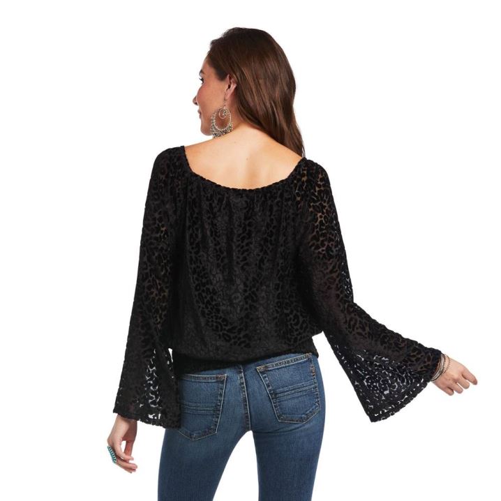 Ariat Leopard Velvet Crop Top Schwarz | 4qCI9fy9