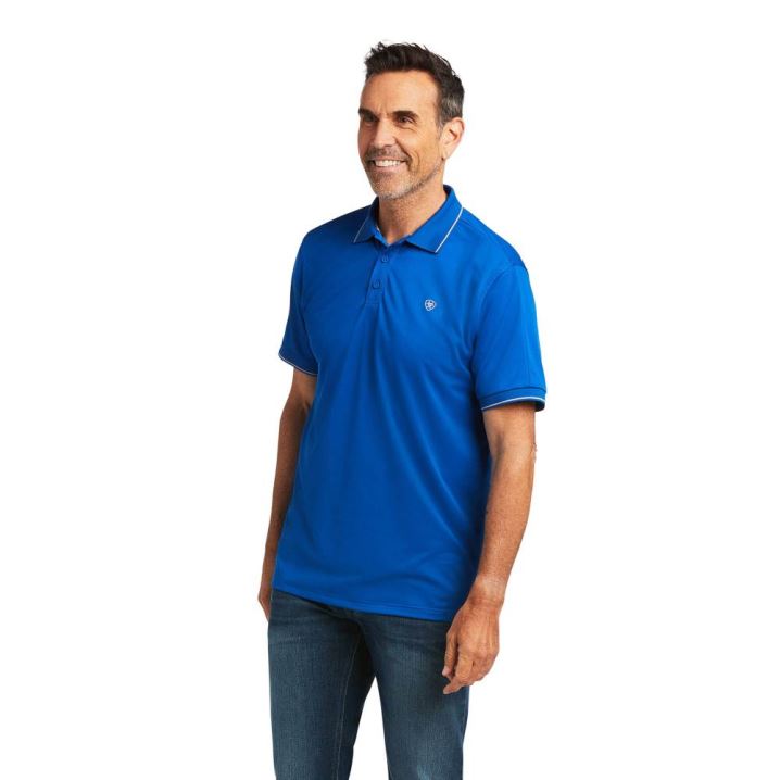 Ariat Logo Fitted Polo Blau | bNtK7toS