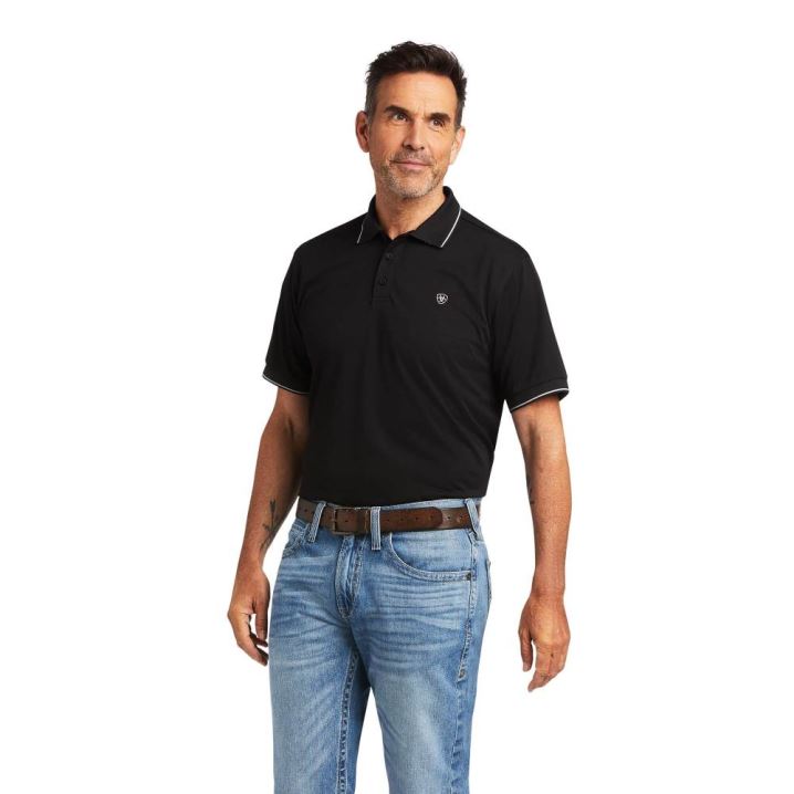 Ariat Logo Fitted Polo Schwarz | wKXvaskK