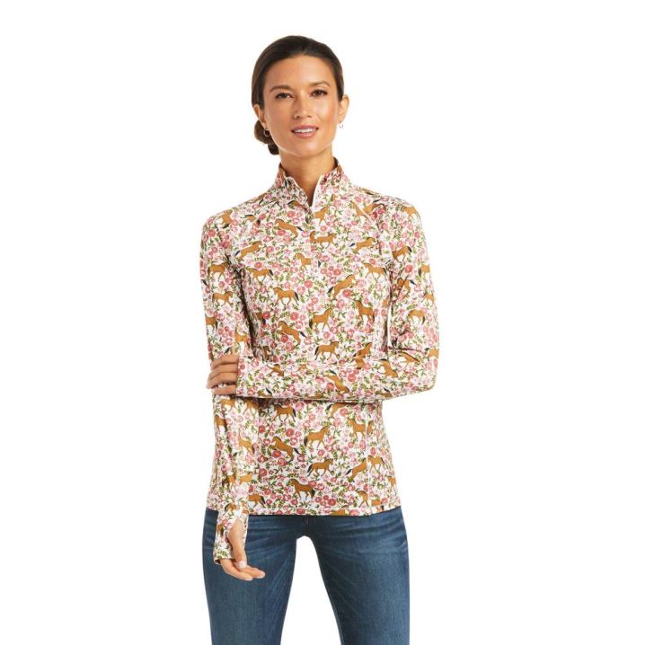 Ariat Lowell 2.0 1/4 Zip Baselayer Sea Salt Floral | zpDBmXl3