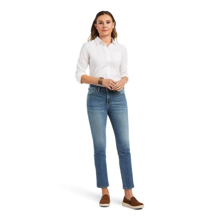 Ariat Premium High Rise Straight Crop Jean Blau | v5kCID4W