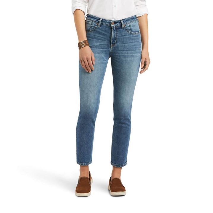 Ariat Premium High Rise Straight Crop Jean Blau | v5kCID4W