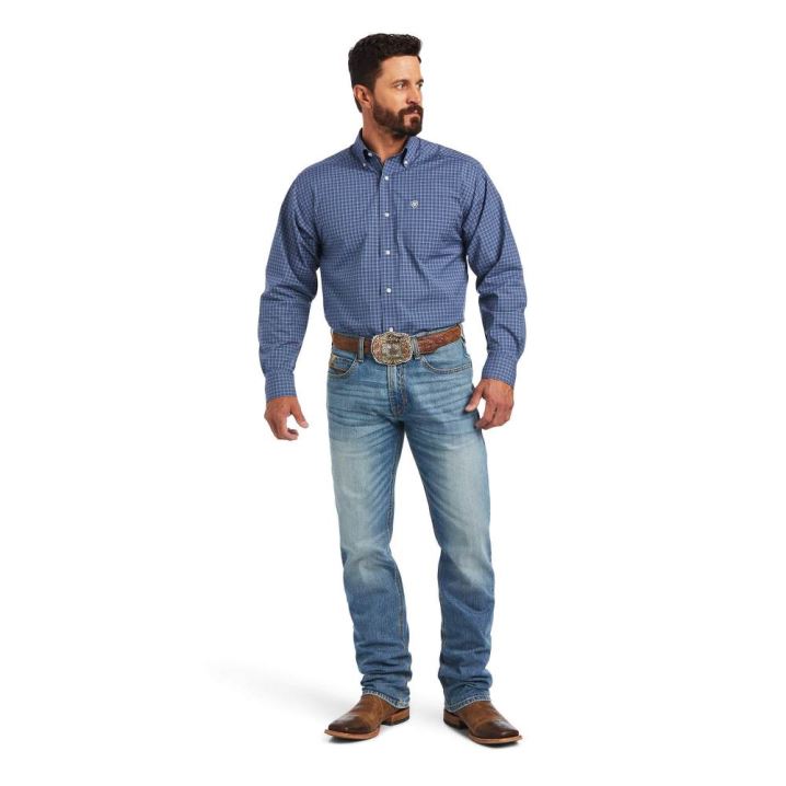 Ariat Pro Series Bryson Klassische Fit Shirt Dunkelgrau Blau | TQmg83SG