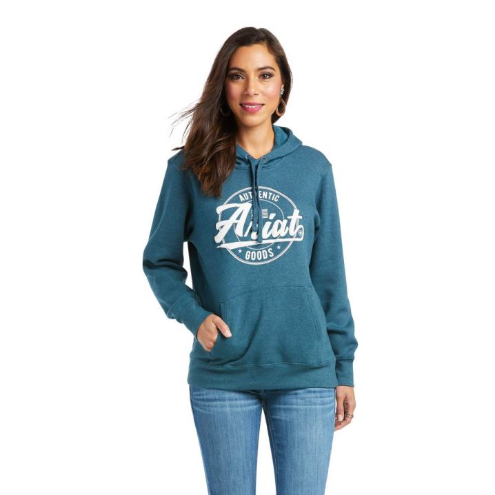 Ariat REAL Arm Logo Hoodie Türkis | zClM0byQ