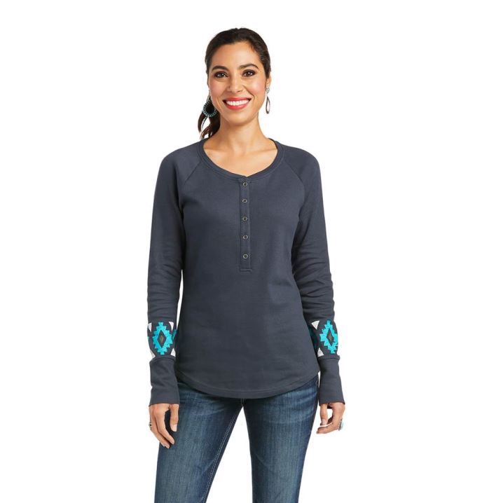 Ariat REAL Basic Henley Top India Ink | roxGTQmV