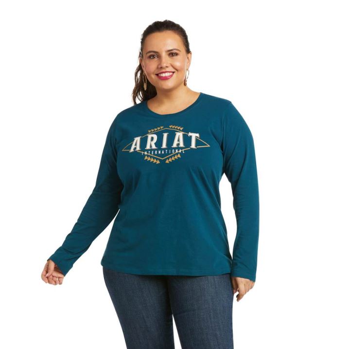 Ariat REAL Logo Flourish T-Shirt Türkis | 7wLBnaRj