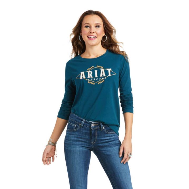 Ariat REAL Logo Flourish T-Shirt Türkis | 7wLBnaRj