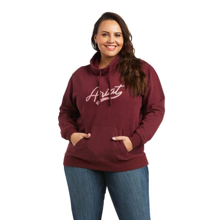 Ariat REAL Logo Script Cowl Sweatshirt Heather Zinfandel | uzhLw5Ke