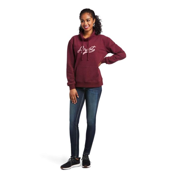 Ariat REAL Logo Script Cowl Sweatshirt Heather Zinfandel | uzhLw5Ke