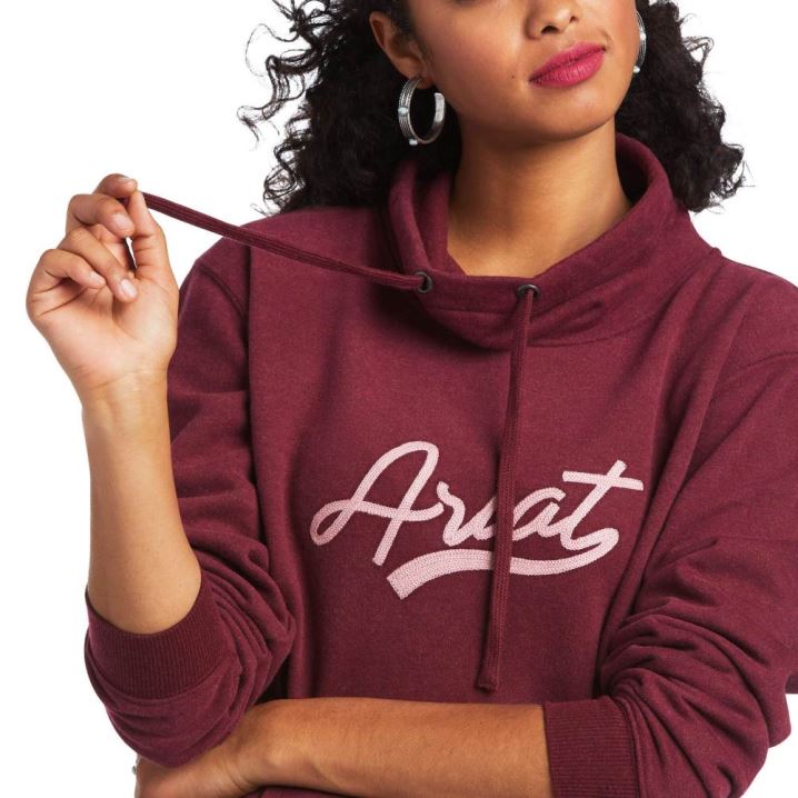 Ariat REAL Logo Script Cowl Sweatshirt Heather Zinfandel | uzhLw5Ke