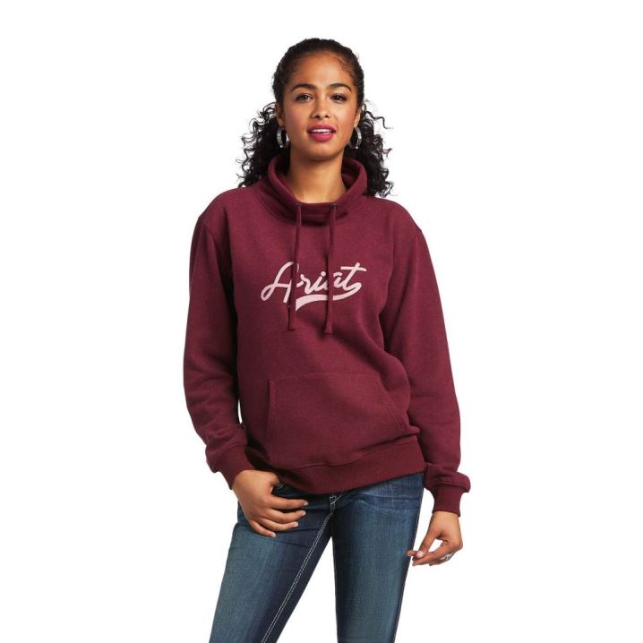 Ariat REAL Logo Script Cowl Sweatshirt Heather Zinfandel | uzhLw5Ke