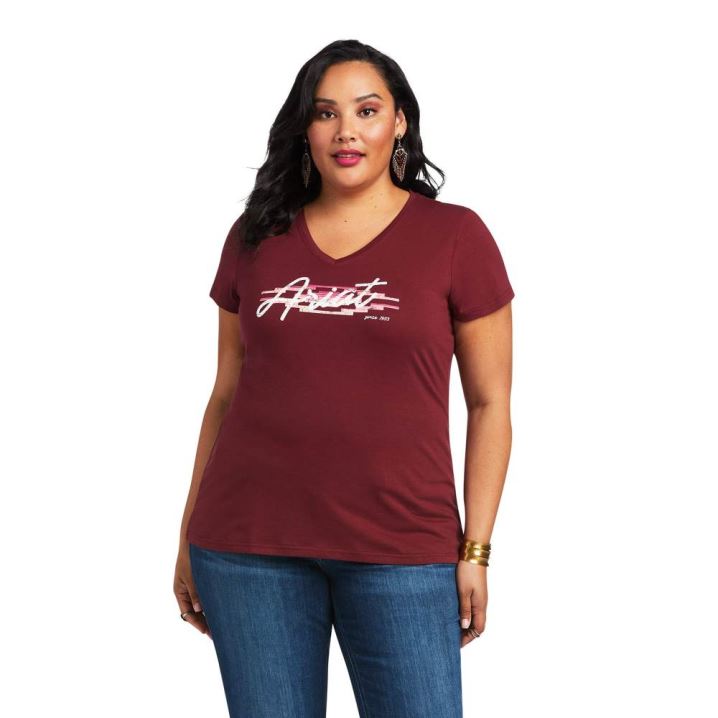 Ariat REAL Logo Script Klassische Fit Tee Zinfandel | APVEGpip