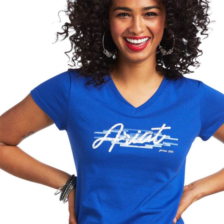 Ariat REAL Logo Script Klassische Fit Tee Blau | VeWWpFSN