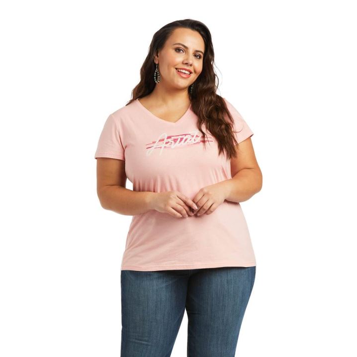 Ariat REAL Logo Script Klassische Fit Tee Rosa | qx5zGeQD