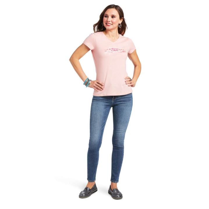 Ariat REAL Logo Script Klassische Fit Tee Rosa | qx5zGeQD